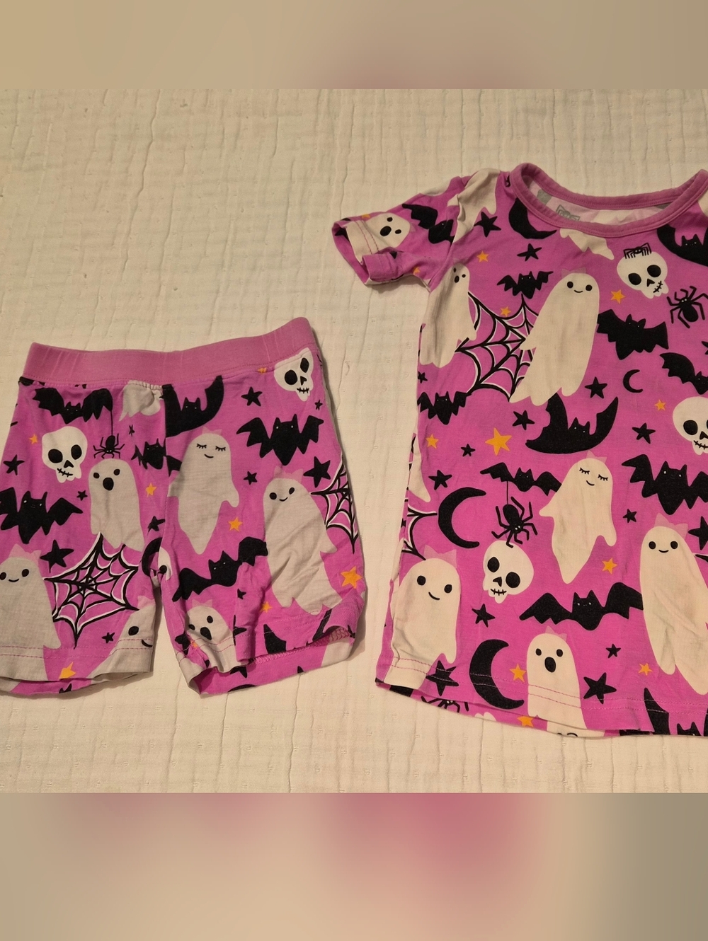 Little Sleepies Girls Pink Ghost & Bat Glow In The Dark Pajama Set